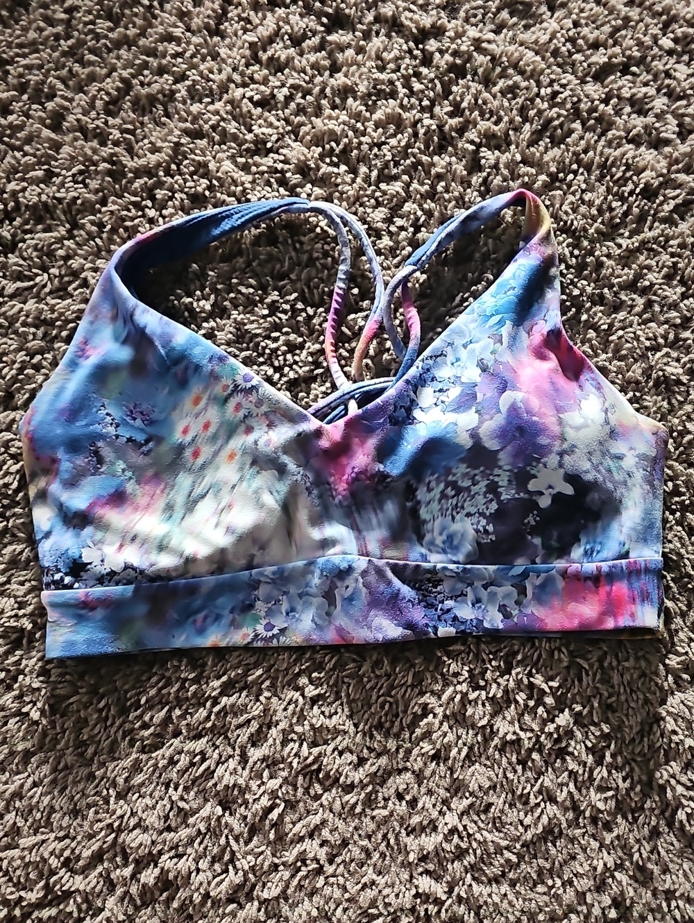 Athleta Strappy Watercolor Floral Multicolor Sports Bra